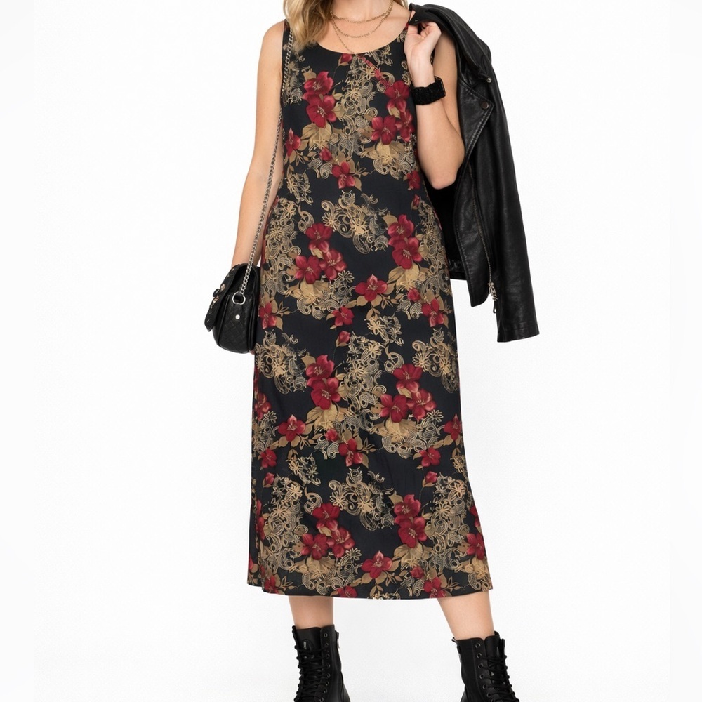Vintage Laura Scott Floral Sleeveless Dark academia Fairy Goth Romantic Dress